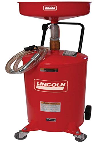 Lincoln 3601 Pressurized Air Operated 18 Gallon Portable Industrial Fluid Drain Tank, Adjustable Funnel Height, Fluid Level Indicator and 14 Inch Bowl , RED