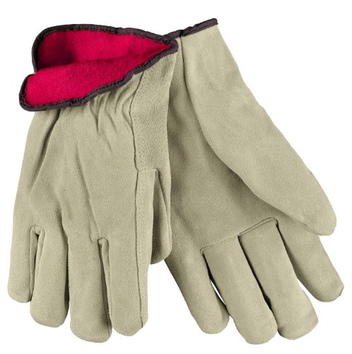MCR Safety 3150XL Premium Grade Split Leather Insulated Driver Men’s Gloves with Red Fleece Lined and Straight Thumb, Tan, X-Large, 1-Pair