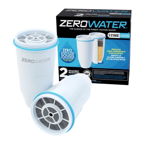 ZeroWater Official Replacement Filter – 5-Stage Filter Replacement 0 TDS for Improved Tap Water Taste – NSF Certified to Reduce Lead, Chromium, and PFOA/PFOS, 2-Pack