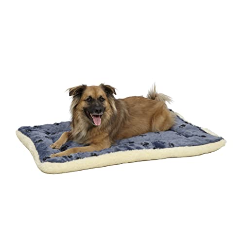 Reversible Paw Print Pet Bed in Blue / White, Dog Bed Measures 35L x 21.5W x 3.5H for Intermediate Size Dogs, Machine Wash