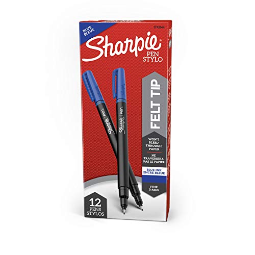 SHARPIE Felt Tip Pens, Fine Point (0.4mm), Blue, 12 Count