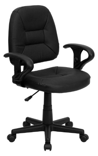 Flash Furniture Mid-Back Black Leather Swivel Ergonomic Task Office Chair with Adjustable Arms