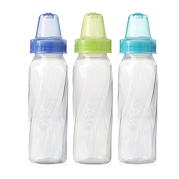 Evenflo Feeding Classic Clear Plastic Standard Neck Bottles for Baby, Infant and Newborn – Pink/Lavender/Teal or Green/Blue/Teal (Colors May Vary), 8 Ounce (Pack of 3)