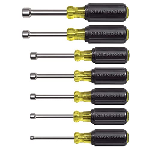 Klein Tools 631M Tool Set, Magnetic Nut Drivers Sizes 3/16, 1/4, 5/16, 11/32, 3/8, 7/16 and 1/2-Inch on 3-Inch Full Hollow Shaft, 7-Piece