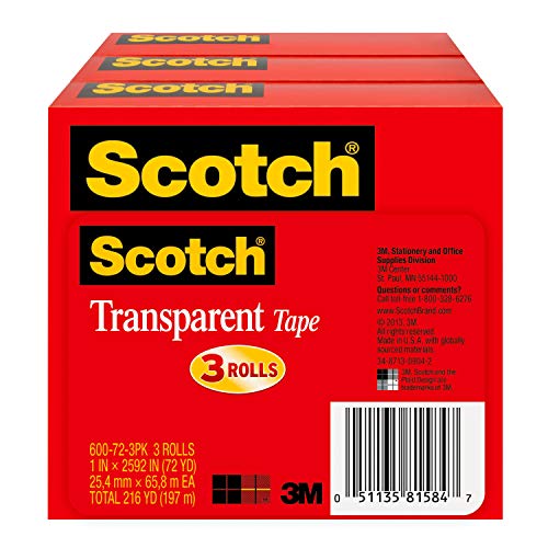 Scotch Transparent Tape, 3 Boxes, 1 in x 2592 in (600-72-3PK)