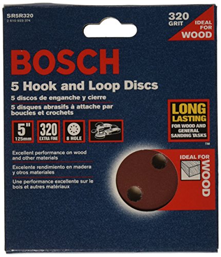 BOSCH SR5R320 5-Piece 320 Grit 5 In. 8 Hole Hook-And-Loop Sanding Discs