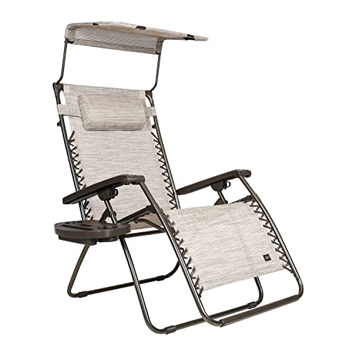 Bliss Hammocks GFC-452WSR Wide XL Zero Gravity w/Canopy, Pillow, & Drink Tray Folding Outdoor Lawn, Deck, Patio Adjustable Lounge Chair, 360 lbs. Capacity, Weather and Rust Resistant, 30-Inch, SAND