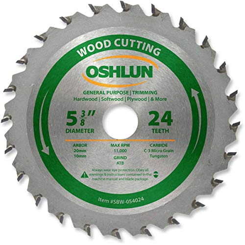 Oshlun SBW-054024 5-3/8-Inch 24 Tooth ATB General Purpose and Trimming Saw Blade with 20mm Arbor (5/8-Inch and 10mm Bushings)