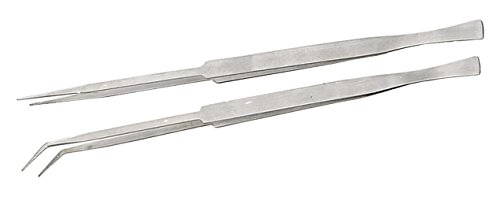 2 Piece Stainless Steel Extra Long (12″) Tweezer Set – Straight And Angled Narrow Tip