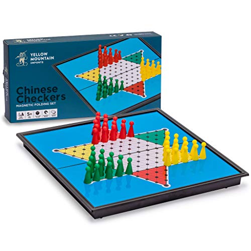 Yellow Mountain Imports Magnetic Chinese Checkers Halma Travel Set, 9.8 Inches – Folding, Portable Board Game Set