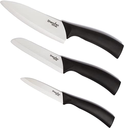 3-Piece Ceramic Knife Set by Shenzhen Knives: 6″ Chef’s Knife, 5″ Slicing Knife, and 4″ Paring Knife Set