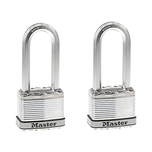 Master Lock M5XTLJ Magnum Heavy Duty Outdoor Padlock with Key, 2 Pack Keyed-Alike,Silver