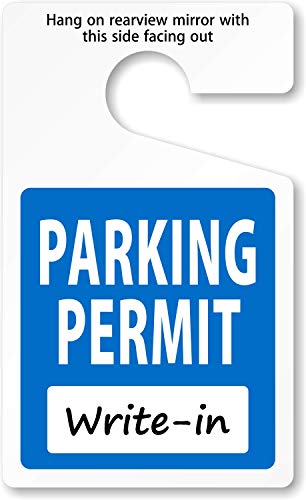 SmartSign 5 x 3 inch (Pack of 50) Standard Write-On Parking Permit Rearview Mirror Hang Tag, 35 mil Plastic, Blue and White
