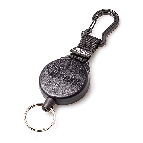 KEY-BAK SECURIT HD Retractable Keychain, 24″ Stainless Steel Chain, 8 oz. Retraction, Durable Polycarbonate Case, Zinc Alloy Carabiner, Split Ring, Black