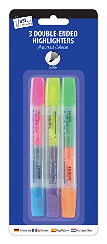 Just Stationery Double Ended Highlighter – Assorted Colours (Pack of 3)