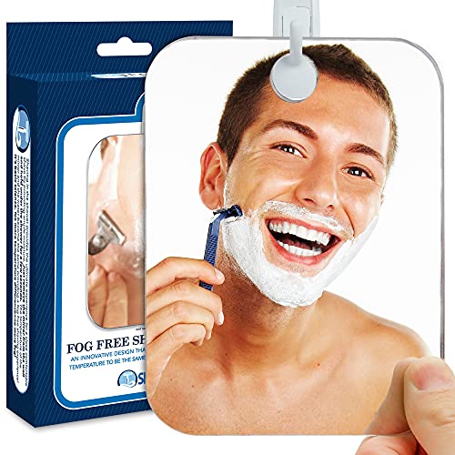 Shave Well Deluxe Anti-Fog Shower Mirror – Fogless Bathroom Shaving Mirror – for Men and Women – Large – Removable Adhesive Hook – Frameless – Portable – Ideal for Travel, Camping, Gym – Unbreakable