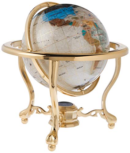 Uniquea Art 13-Inch Tall Pearl Ocean Table Top Gemstone World Globe with Gold Tripod