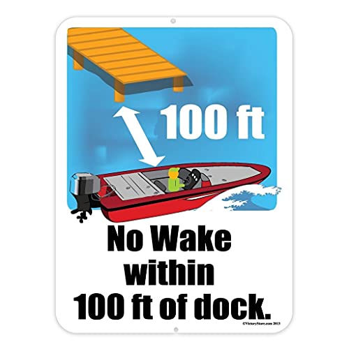 VictoryStore Yard Sign Outdoor Lawn Decorations – No Wake 100 feet – Aluminum Sign 18 inches X 24 inches