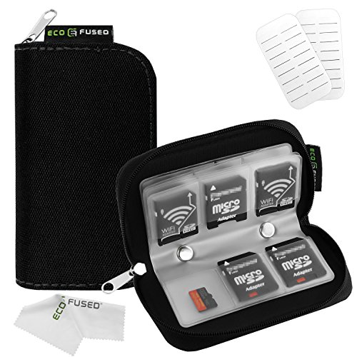 Memory Card Case – Fits up to 22x SD, SDHC, Micro SD, Mini SD and 4X CF – Holder with 22 Slots – Microfiber Cleaning Cloth Included