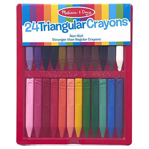 Melissa & Doug Triangular Crayons – 24-Pack in Flip-Top Case, Non-Roll