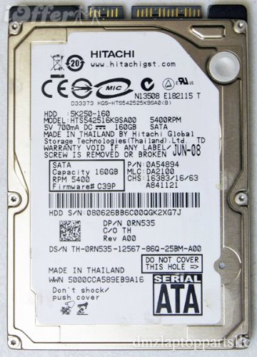 Hitachi HTS542516K9SA00 TravelStar 160GB 5400 RPM 8MB Buffer SATA 7-pin 2.5 Inch Notebook Hard Drive. , Refurbished