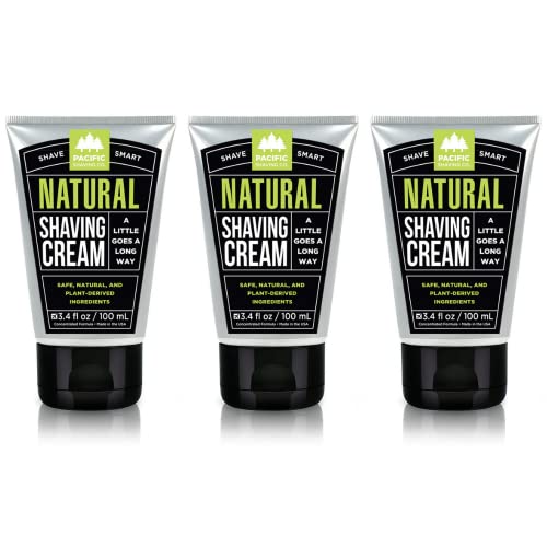 Pacific Shaving Company Natural Shaving Cream – Safe, Natural, and Plant-Derived Ingredients for a Smooth Shave, Cruelty-Free, TSA Friendly, Made in USA, 3.4 Ounce (Pack of 3)