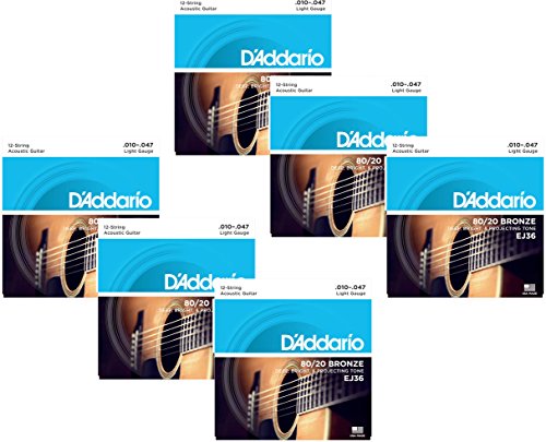3-Pack D’Addario EJ36 12-String Bronze Acoustic Guitar Strings, Light, 10-47