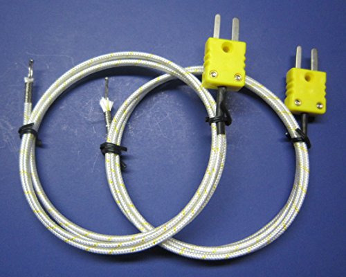 K-Type Thermocouple PK-1000 Temperature Sensor Probe w. High Temperature Fiber Insulation 1832F or 1000C (Set of 2)