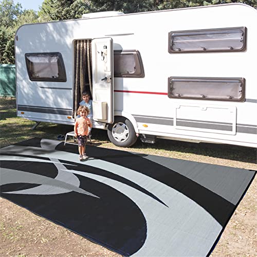 Stylish Camping 159181 9-feet by 18-feet Reversible Mat, Plastic Straw Rug, Large Floor Mat for Outdoors, RV, Patio, Backyard, Picnic, Beach, Camping (Black/White)