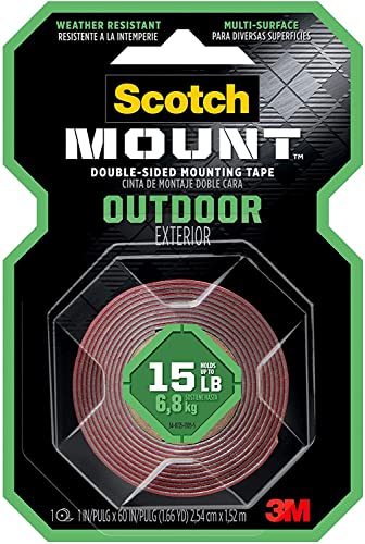 Scotch Outdoor Mounting Tape, 1-inch x 60-inches, Holds up to 15 pounds, Gray, 1-Roll (411P)