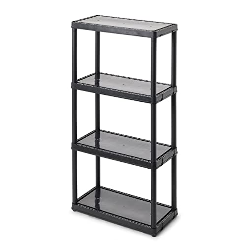 Gracious Living 4 Shelf Fixed Height Solid Light Duty Storage Unit 24 x 12 x 48″ Organizer System for Home, Garage, Basement, and Laundry, Black