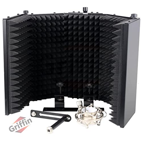 Studio Microphone Soundproofing Acoustic Foam Panel by GRIFFIN | Soundproof Filter | Sound Diffusion Mic Booth Shield | Isolation Diffuser | Noise Absorbing/Barrier for DJ Vocal Audio Music Recording