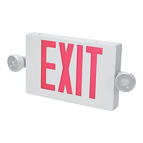 All Pro APCH7R Combo Unit, Integrated LED Exit Sign with (2) LED Emergency Light Heads, 25-Watt, White with Red Letters