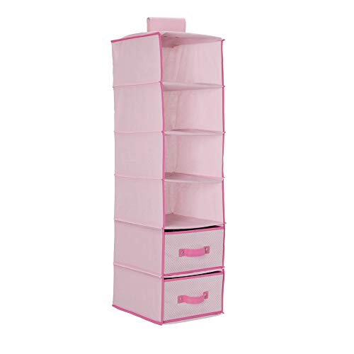 Delta Children 6 Shelf Hanging Wall Storage with 2 Drawers – Easy Storage/Organization Solution- Holds Sweaters, Shirts, Pants, Accessories & More – Movable Drawers Allow for Customization, Pink