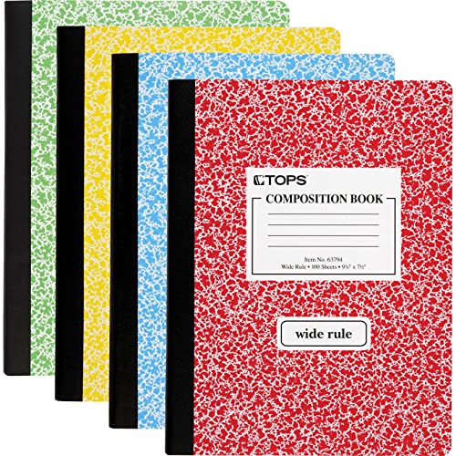 TOPS Composition Book, Wide/Legal Rule, Randomly Assorted Marble Cover, (100) 9.75 x 7.5 Sheets