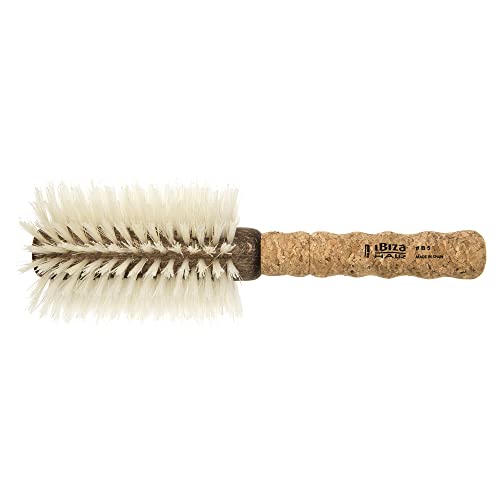 Ibiza Hair Professional Round Boar Hair Brush (B5, 80mm), Blonde Bristles with a Cork Handle, For Color Treated & Fine Hair, Soft Curls, Big Volume & Large Sections, Add Texture & Shine for Long Hair