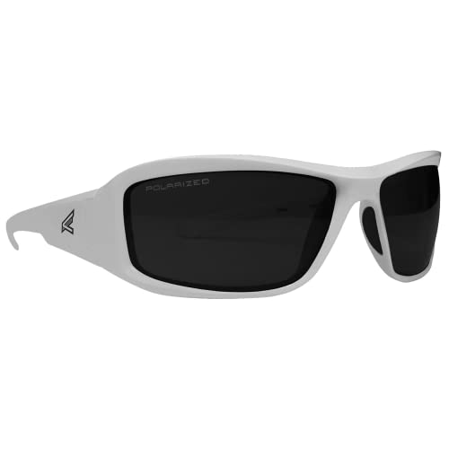 Edge TXB246 Brazeau Polarized Wrap-Around Safety Glasses, Anti-Scratch, Non-Slip, UV 400, Military Grade, ANSI/ISEA & MCEPS Compliant, 5.04″ Wide, White Frame/Smoke Lens