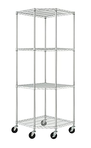 TRINITY EcoStorage 4-Tier NSF Corner Wire Shelving Rack with Wheels, 27 by 17 by 13 by 17 by 72-Inch, Chrome