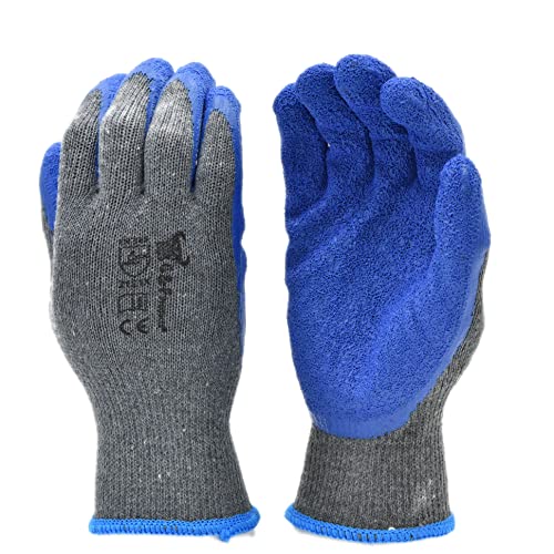 G & F Products 12 Pairs Medium Rubber Latex Double Coated Work Gloves for Construction, gardening gloves, heavy duty Cotton Blend,Blue,3100M