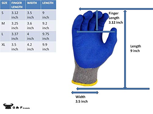 G & F Products 12 Pairs Medium Rubber Latex Double Coated Work Gloves for Construction, gardening gloves, heavy duty Cotton Blend,Blue,3100M | The Storepaperoomates Retail Market - Fast Affordable Shopping