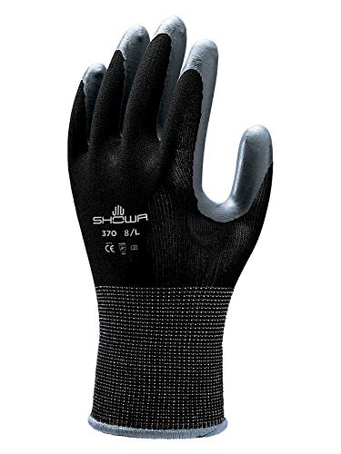 SHOWA Atlas 370BM-07 Nitrile Palm Coating Glove, Black, Medium (Pack of 12 Pairs)