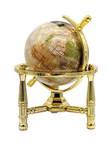 Unique Art 6-Inch Tall Pearl Swirl Ocean Mini Table Top Gemstone World Globe with Gold Tripod
