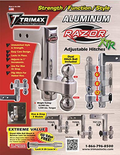 Trimax TRZ8AL 8″ Premium Aluminum Adjustable Hitch with Dual Hitch Ball and T5 Receiver Lock, Polished Aluminum | The Storepaperoomates Retail Market - Fast Affordable Shopping