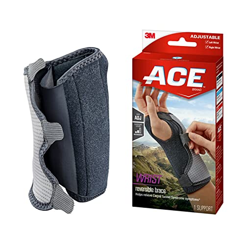 ACE Reversible Splint Wrist Brace, Provides Moderate Stabilizing Support to Sore, Weak and Injured Wrists, Adjustable, Gray, 1/Pack
