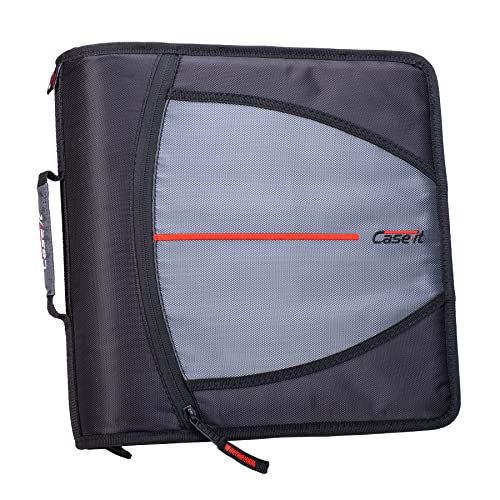 Case-it The Mighty Zip Tab Zipper Binder – 3 Inch O-Rings – 5 Color Tab Expanding File Folder – Multiple Pockets – 600 Sheet Capacity – Comes with Shoulder Strap – Black D-146