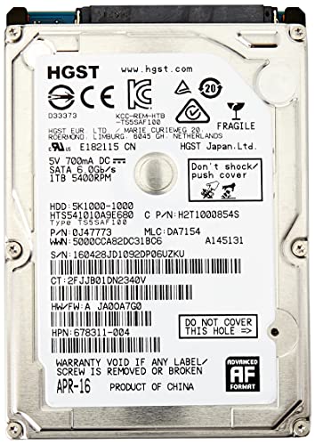 HGST Travelstar 2.5-Inch 1TB 5400RPM SATA 6Gbps 8MB Cache Internal Hard Drive (0J22413) (HTS541010A9E680)