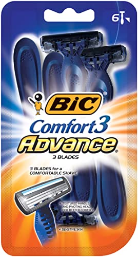 BIC Comfort 3 Advanced Men’s Disposable Razor, Triple Blade, Pack of 6 Razors, For a Simply Smoother Shave