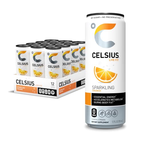 CELSIUS Sparkling Orange, Functional Essential Energy Drink 12 Fl Oz (Pack of 12)