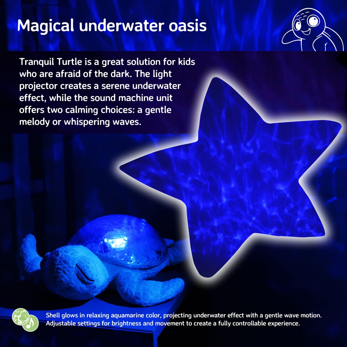 Cloud b Comforting Nightlight Ocean Projector w/ Soothing Sounds | Adjustable Settings for Brightness & Movement | Auto-Shutoff | Tranquil Turtle Aqua | The Storepaperoomates Retail Market - Fast Affordable Shopping