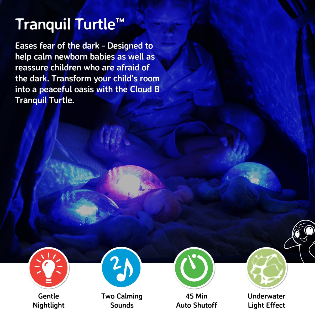 Cloud b Comforting Nightlight Ocean Projector w/ Soothing Sounds | Adjustable Settings for Brightness & Movement | Auto-Shutoff | Tranquil Turtle Aqua | The Storepaperoomates Retail Market - Fast Affordable Shopping